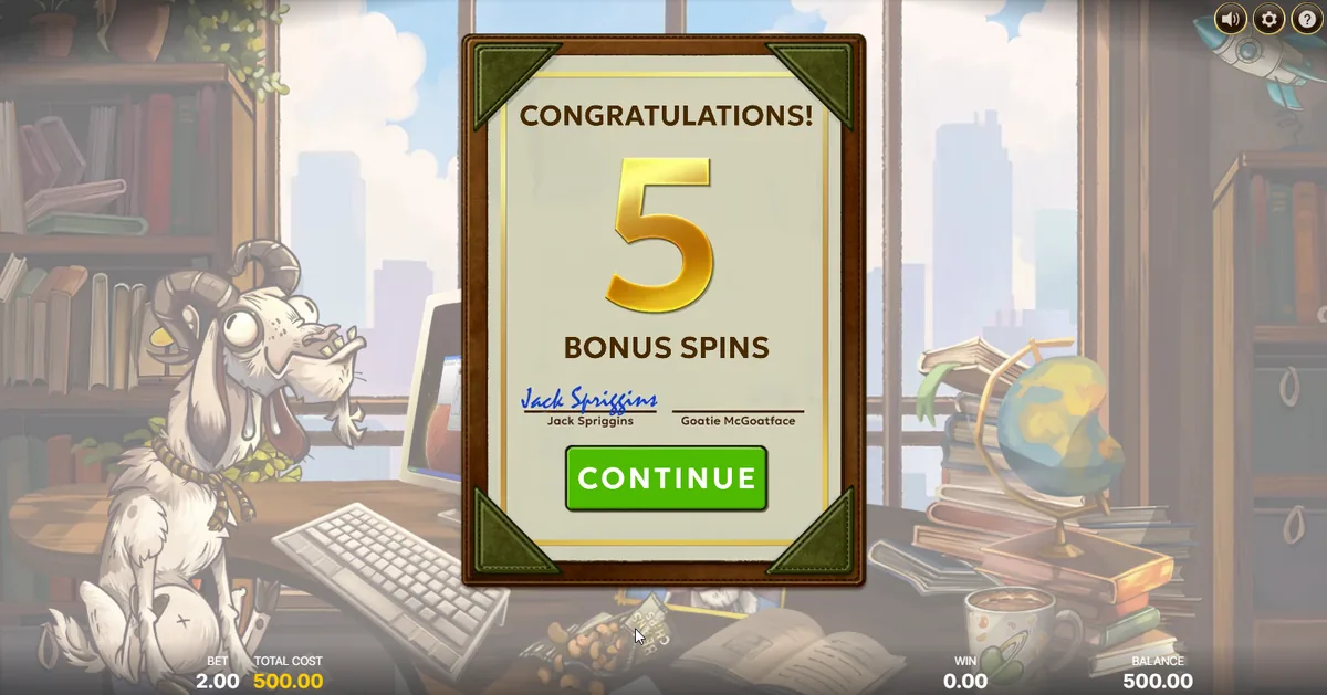 5 Bonus Spins award screen in Jack and the Beanstalk 2